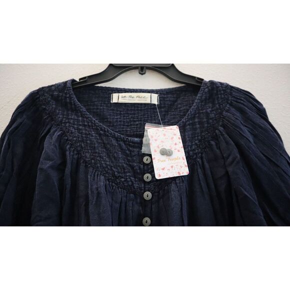 Free People OB1064031 Women's Sz XS Navy Blue Raglan Sleeve Button Up Top $88 - Picture 5 of 9